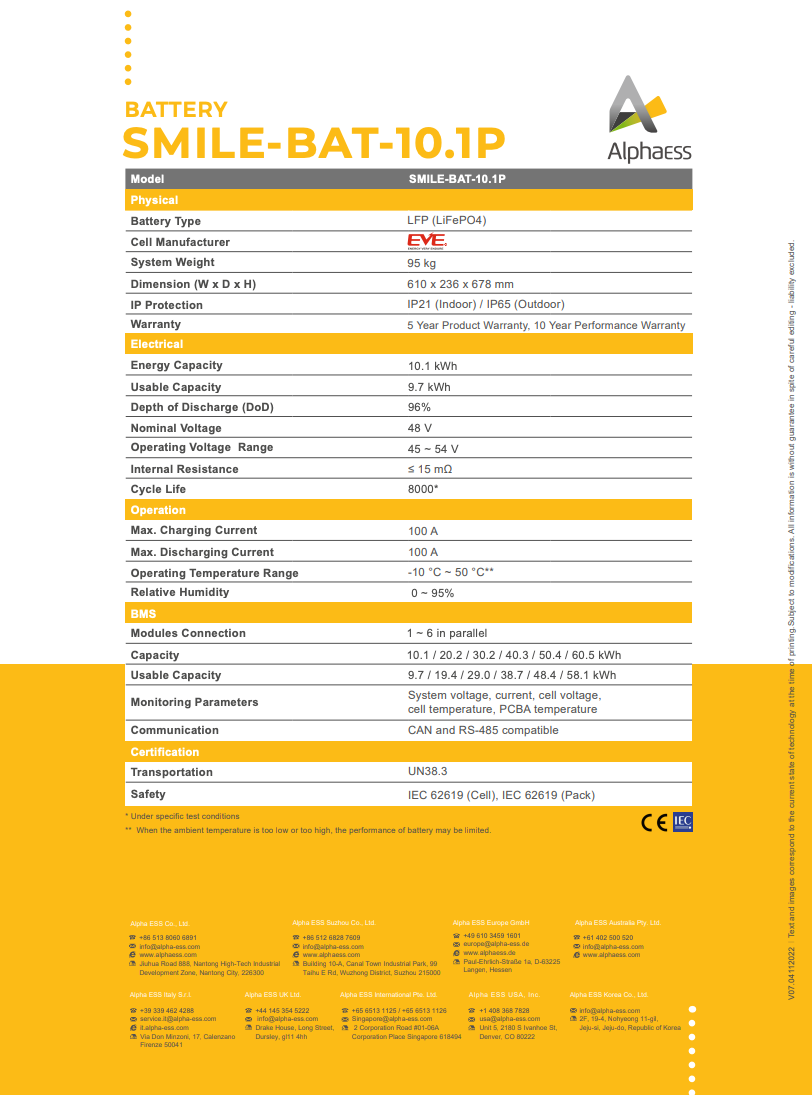 AlphaESS Smile5 10.1kWh Battery